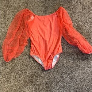 Cheeky Plum Vibrant coral Puff Sleeve Bodysuit